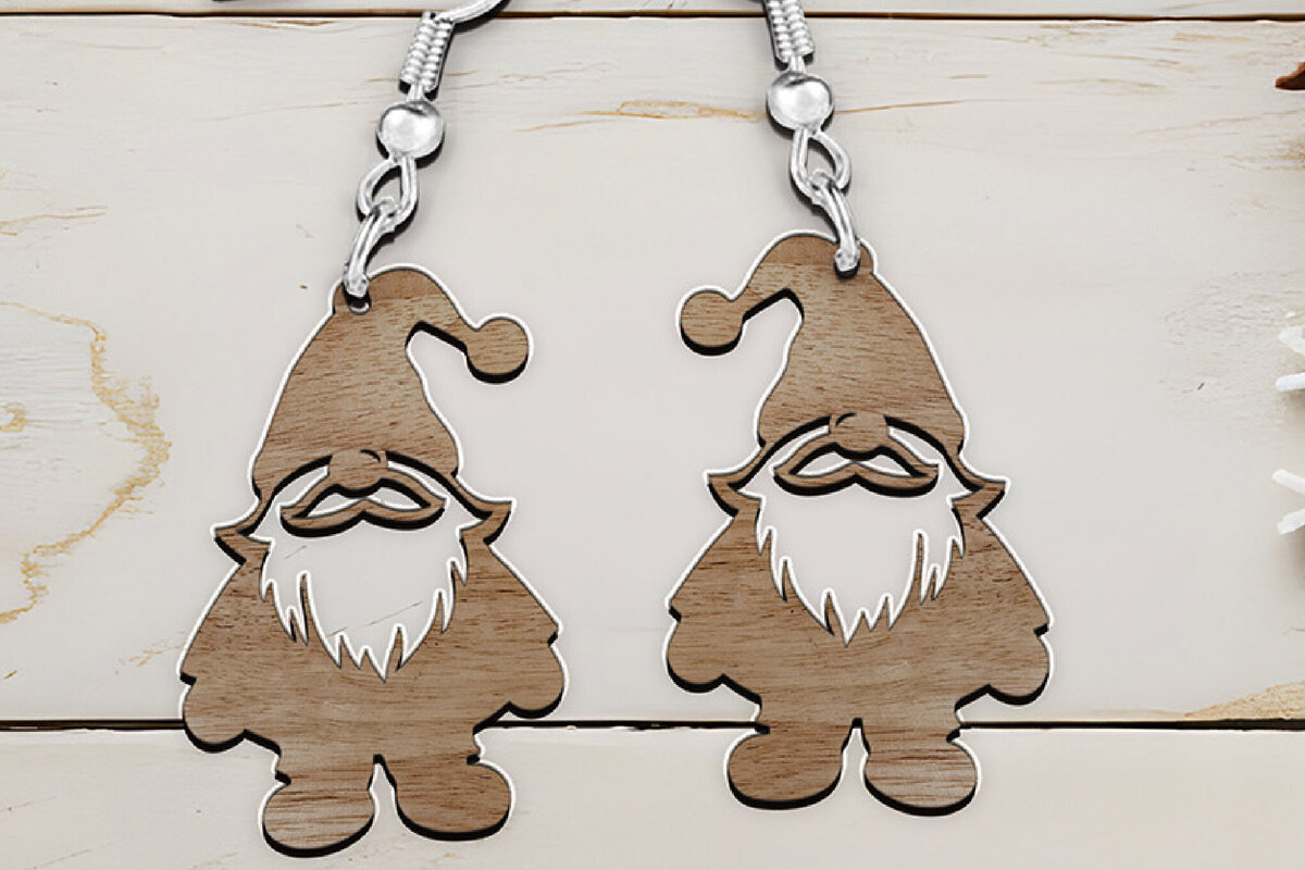 Intra απο ξύλο plywood 3mm-4mm πάχος Χριστουγεννιάτικα σκουλαρίκια κομμένα με λέιζερ ξωτικά Δίασταση 4x4 cm INTRAFABR-110071779