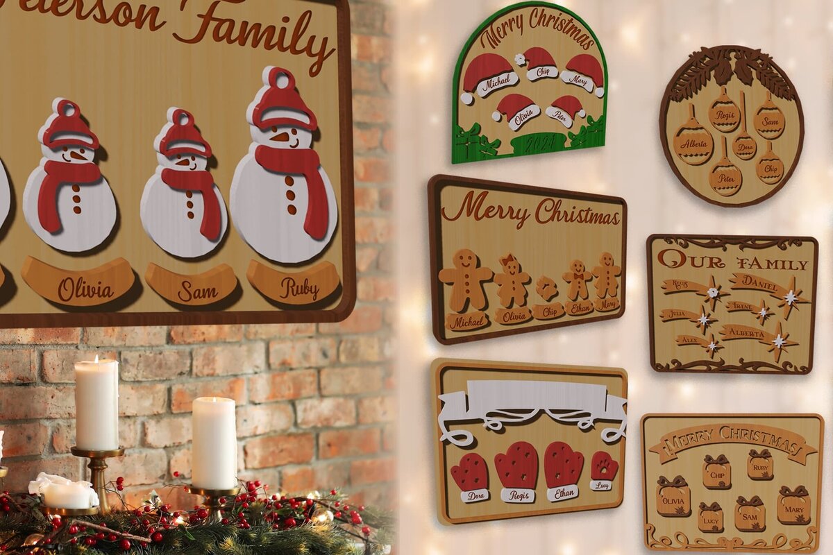 Intra απο ξύλο plywood 3mm-4mm πάχος δέσμης χριστουγεννιάτικων οικογενειακών πινακίδων Δίασταση 15x15 cm INTRAFABR-84588545