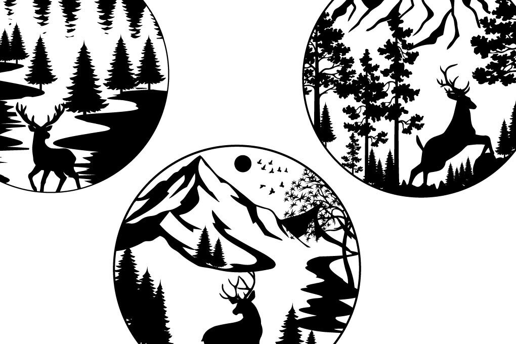 Intra απο ξύλο plywood 3mm-4mm πάχος Χριστουγεννιάτικο Δάσος Σκηνή Ελάφια Δίασταση 15x15 cm INTRAFABR-80480389