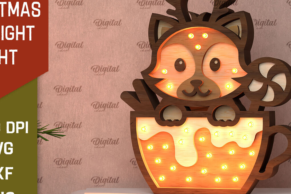 Intra απο ξύλο plywood 3mm-4mm πάχος Christmas Fox Led Nightlight Δίασταση 15x15 cm INTRAFABR-107832502