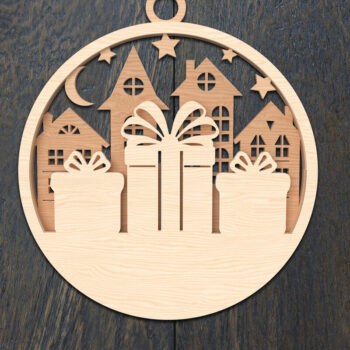 Intra απο ξύλο plywood 3mm-4mm πάχος Χριστουγεννιάτικο κουτί δώρου στολίδι με Δίασταση 8x8 cm INTRAFABR-106791235 - Image 1