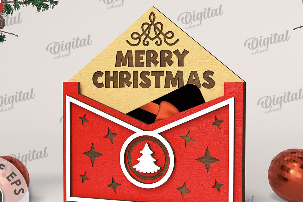 Intra απο ξύλο plywood 3mm-4mm πάχος Θήκη δώρου Χριστουγέννων με λέιζερ Δίασταση 15x15 cm INTRAFABR-108102463