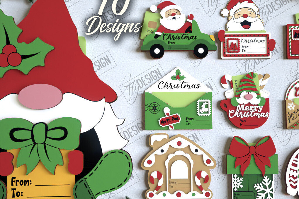 Intra απο ξύλο plywood 3mm-4mm πάχος με χριστουγεννιάτικες κάρτες δώρων | CNC Δίασταση 15x15 cm INTRAFABR-108789459