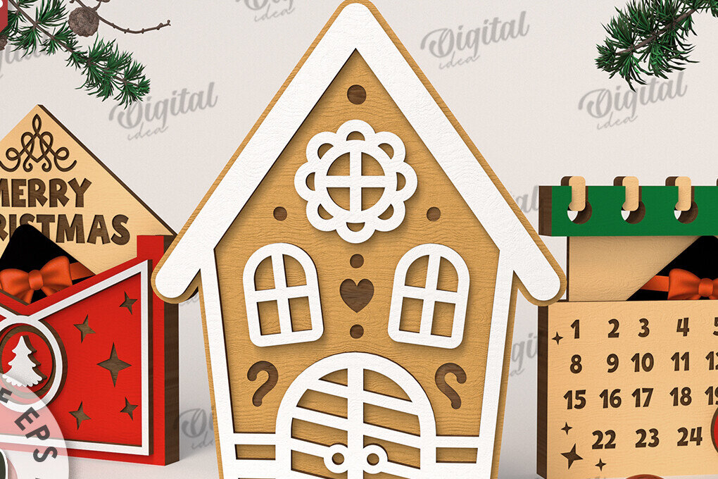 Intra απο ξύλο plywood 3mm-4mm πάχος λέιζερ με χριστουγεννιάτικες δωροκάρτες Δίασταση 15x15 cm INTRAFABR-108105235