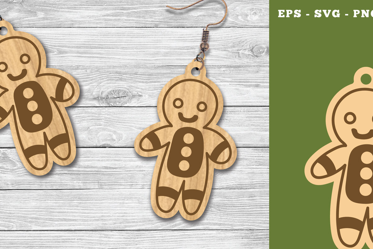 Intra απο ξύλο plywood 3mm-4mm πάχος Χριστουγεννιάτικα σκουλαρίκια κομμένα με λέιζερ μελόψωμο Δίασταση 3x3 cm INTRAFABR-111785338