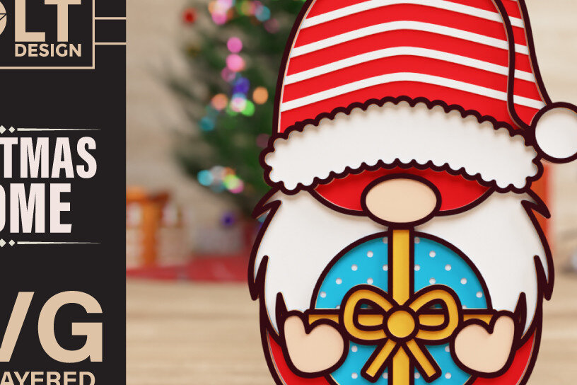Intra απο ξύλο plywood 3mm-4mm πάχος Christmas Gnome 3D Multilayered Cut Δίασταση 40x40 cm INTRAFABR-75745288