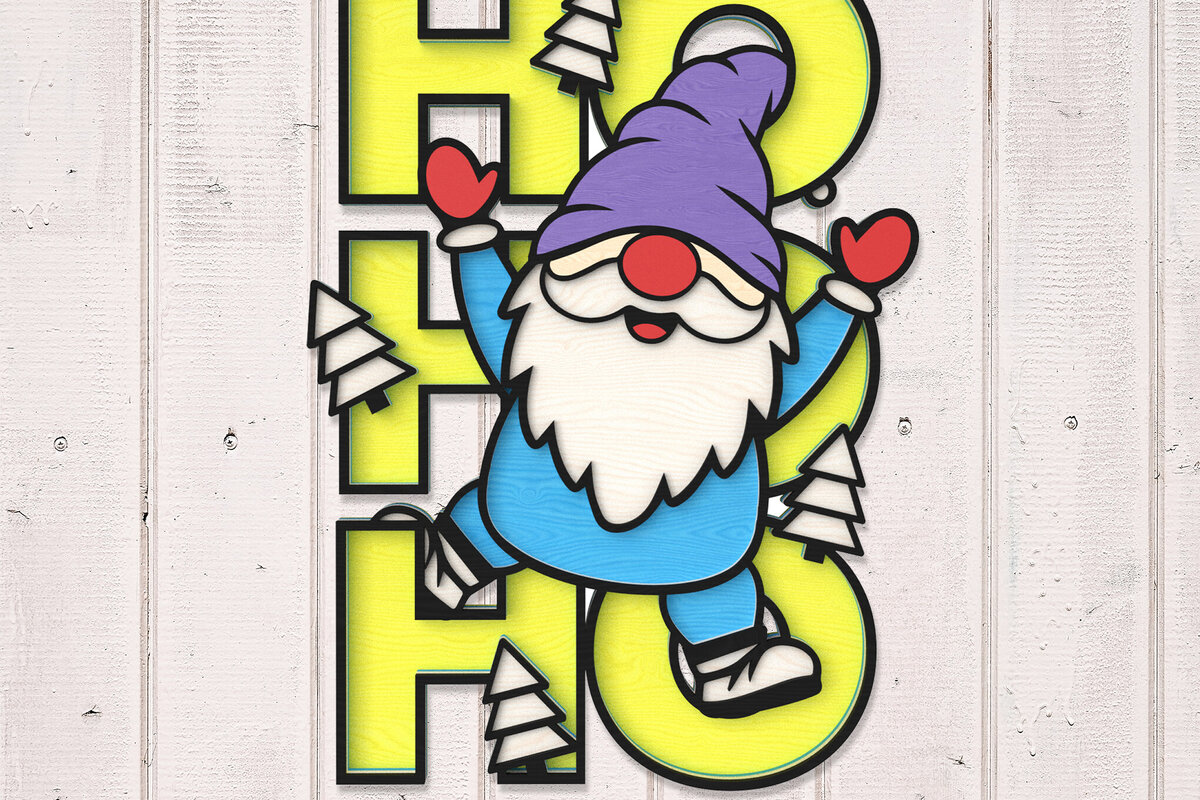 Intra απο ξύλο plywood 3mm-4mm πάχος Χριστουγεννιάτικο Gnome HOHOHO Sign Cut  Δίασταση 30x20 cm INTRAFABR-106853549