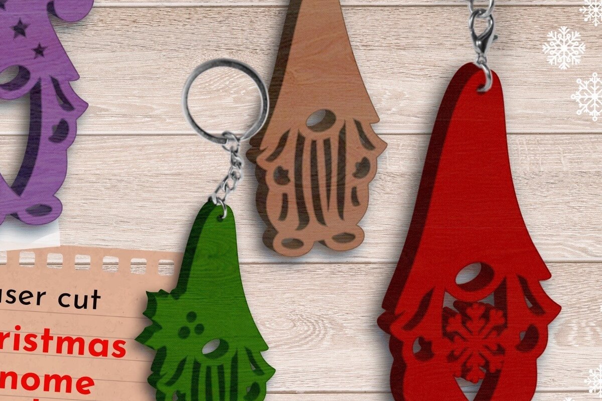 Intra απο ξύλο plywood 3mm-4mm πάχος κοπής με λέιζερ Christmas Gnome Keychains Δίασταση 6x6 cm INTRAFABR-79382204 - Image 1