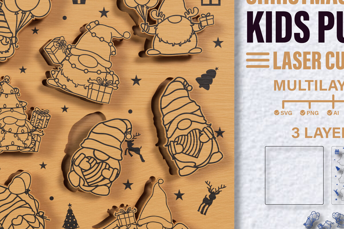 Intra απο ξύλο plywood 3mm-4mm πάχος Christmas Gnome Kids Puzzle Δίασταση 20x30 cm INTRAFABR-81903804