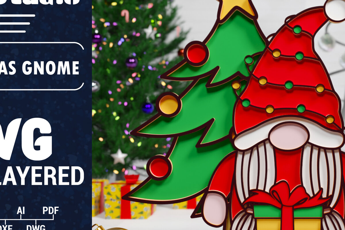 Intra απο ξύλο plywood 3mm-4mm πάχος Χριστουγεννιάτικο Gnome Multilayered PaperCut Δίασταση 1500x1500 cm INTRAFABR-75348001