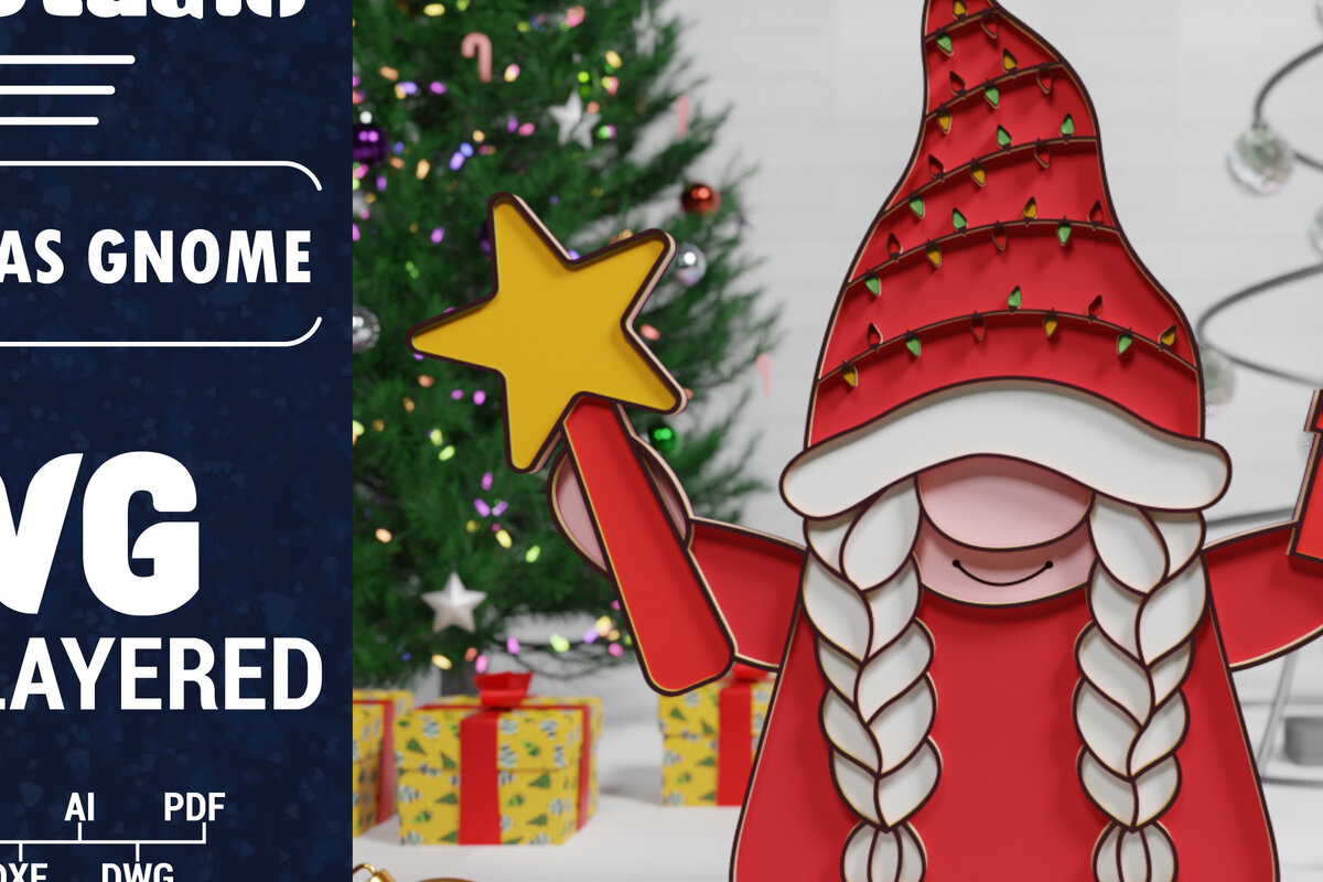 Intra απο ξύλο plywood 3mm-4mm πάχος Christmas Gnome Multilayered PaperCut B. Δίασταση 1500x1500 cm INTRAFABR-74558736