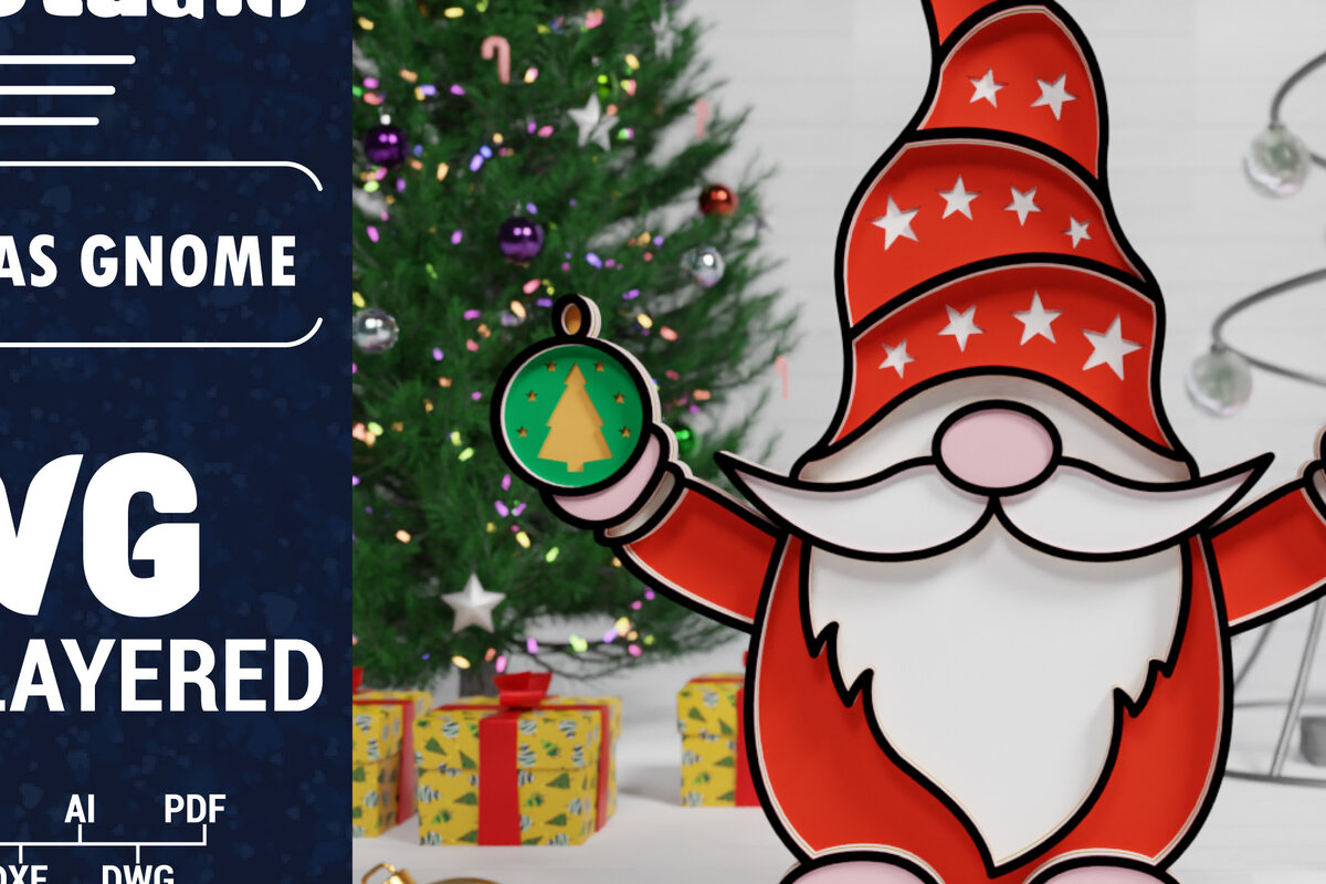 Intra απο ξύλο plywood 3mm-4mm πάχος Χριστουγεννιάτικο Gnome Multilayered PaperCut Δίασταση 1500x1500 cm INTRAFABR-74973705