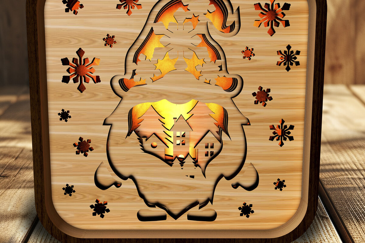 Intra απο ξύλο plywood 3mm-4mm πάχος Christmas Gnome - Shadow Box Δίασταση 25x25 cm INTRAFABR-108950270