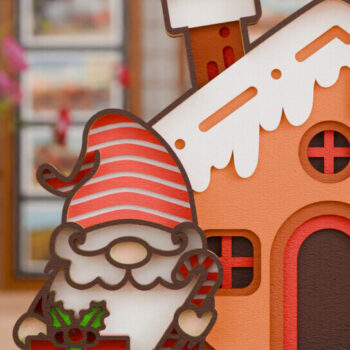 Intra απο ξύλο plywood 3mm-4mm πάχος Χριστουγεννιάτικο Gnome με House 3D Multilayer Δίασταση 20x30 cm INTRAFABR-112170189 - Image 1