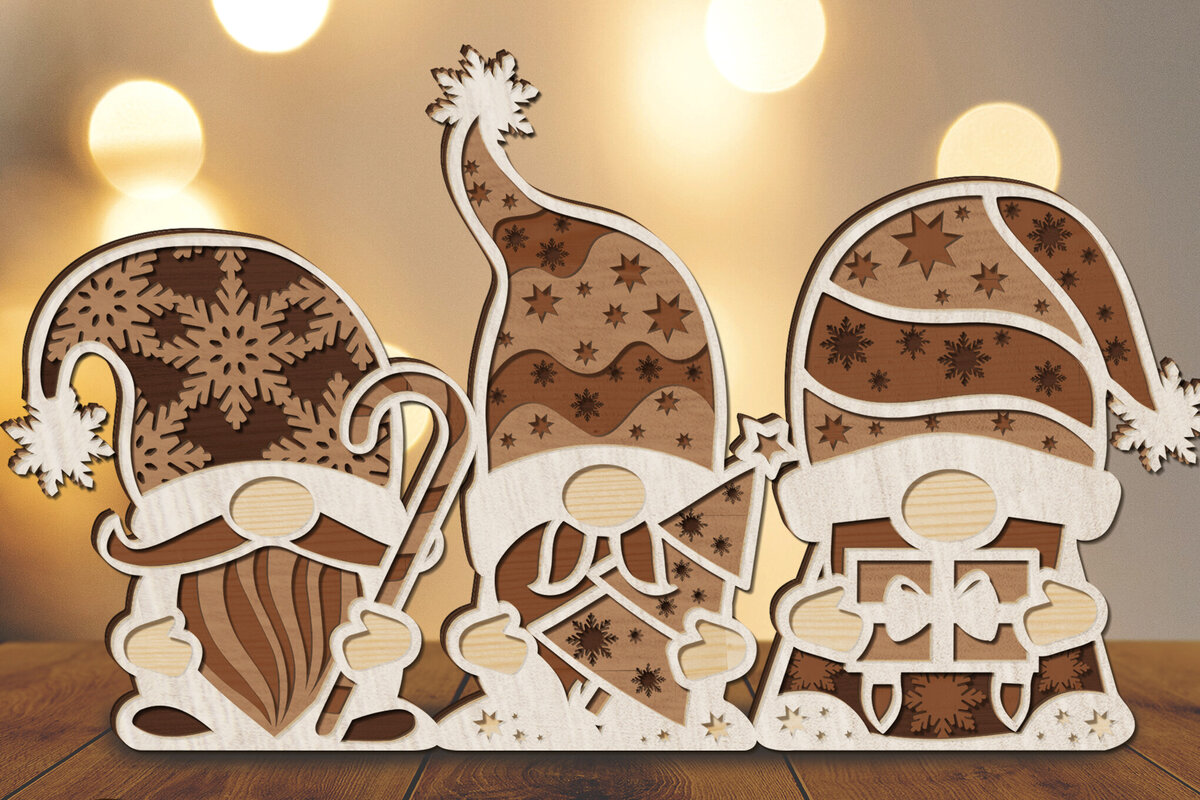 Intra απο ξύλο plywood 3mm-4mm πάχος Πρότυπο κοπής πολλαπλών επιπέδων CHRISTMAS GNOMES Δίασταση 4x4 cm INTRAFABR-79773315