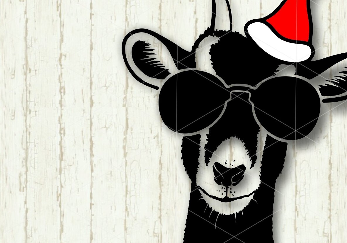 Intra απο ξύλο plywood 3mm-4mm πάχος Χριστουγεννιάτικη κατσίκα με γυαλιά ηλίου καπέλο Άγιου Βασίλη Δίασταση 10x20 cm INTRAFABR-111135906