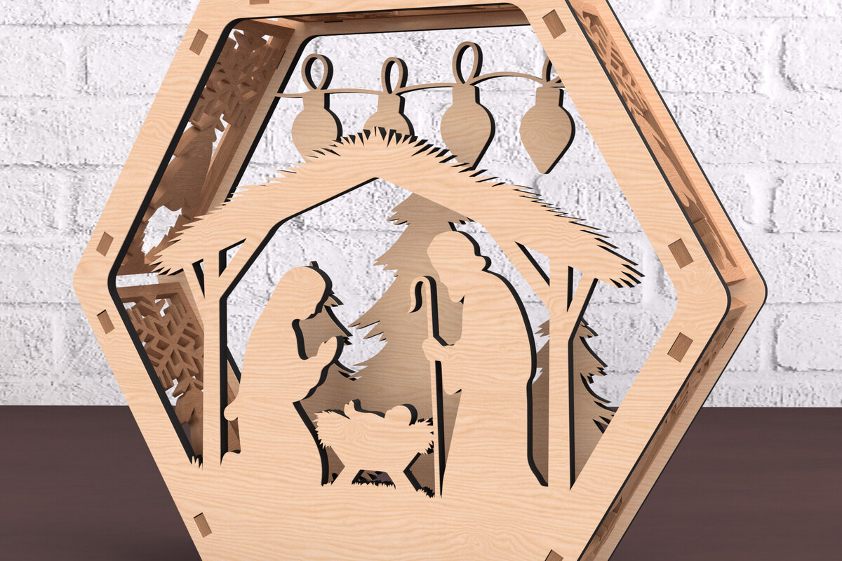 Intra απο ξύλο plywood 3mm-4mm πάχος Χριστουγεννιάτικο εξάγωνο φαναράκι Δίασταση 30x20 cm INTRAFABR-108492852 - Image 2