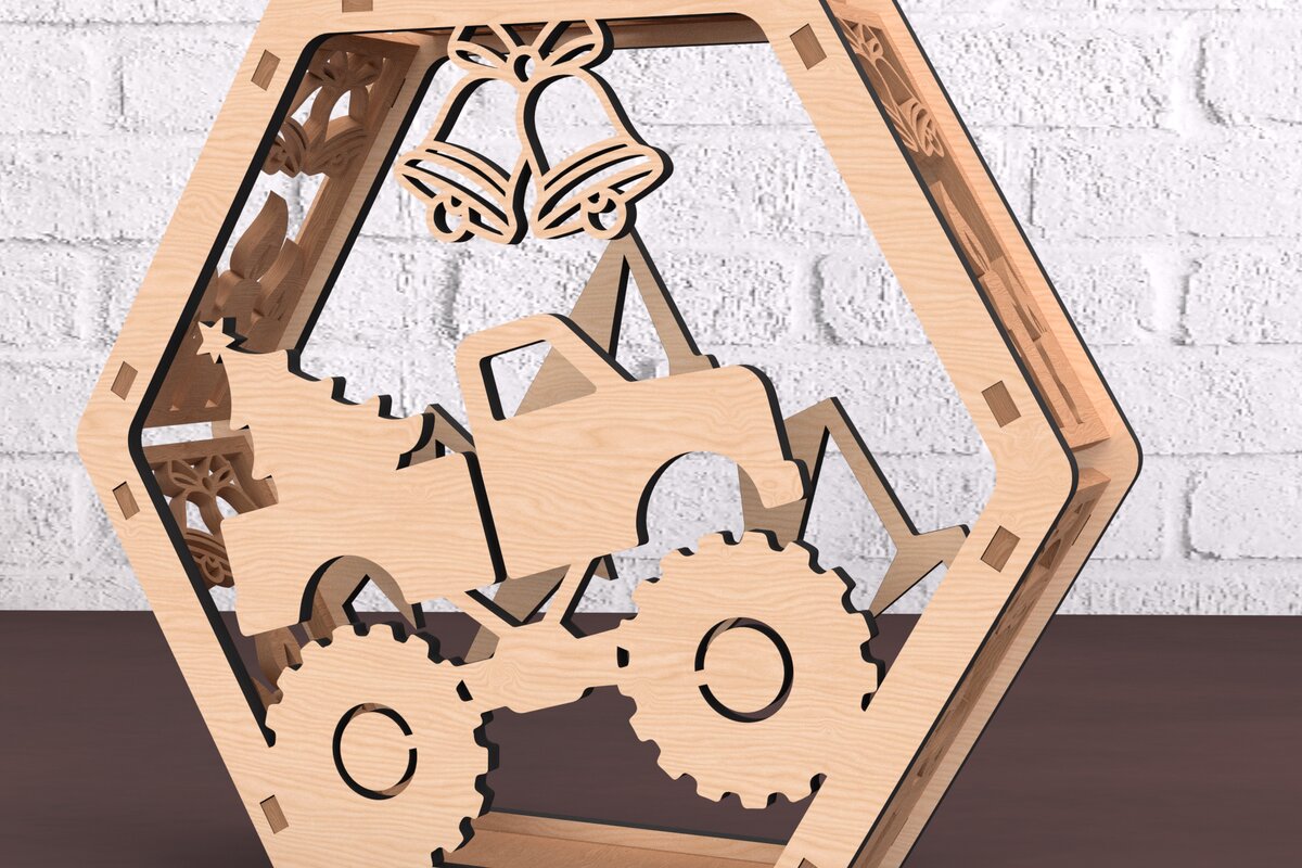 Intra απο ξύλο plywood 3mm-4mm πάχος Χριστουγεννιάτικο εξάγωνο φαναράκι Δίασταση 30x20 cm INTRAFABR-108492852 - Image 3