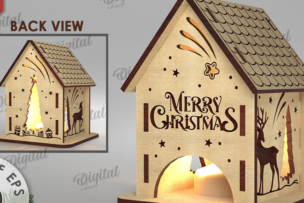 Intra απο ξύλο plywood 3mm-4mm πάχος Χριστουγεννιάτικο Σπίτι Κηροπήγιο Δίασταση 15x15 cm INTRAFABR-108507907