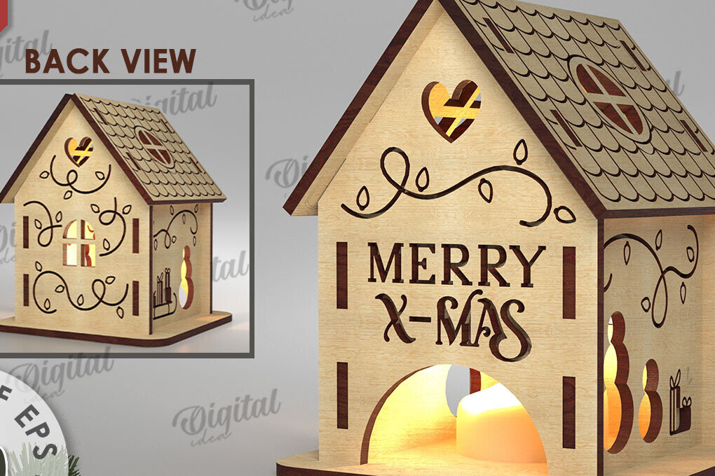 Intra απο ξύλο plywood 3mm-4mm πάχος Χριστουγεννιάτικο Σπίτι Κηροπήγιο Δίασταση 15x15 cm INTRAFABR-108507350