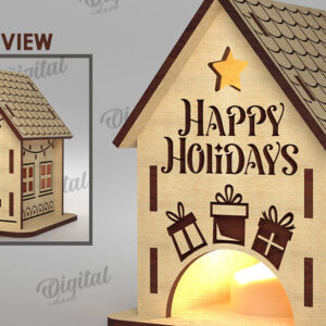 Intra απο ξύλο plywood 3mm-4mm πάχος Χριστουγεννιάτικο Σπίτι Κηροπήγιο Δίασταση 15x15 cm INTRAFABR-108507493