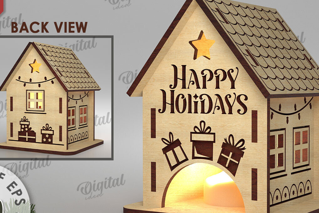 Intra απο ξύλο plywood 3mm-4mm πάχος Χριστουγεννιάτικο Σπίτι Κηροπήγιο Δίασταση 15x15 cm INTRAFABR-108507493