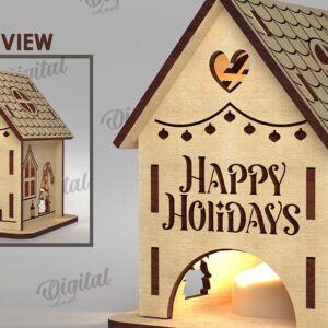 Intra απο ξύλο plywood 3mm-4mm πάχος Χριστουγεννιάτικο Σπίτι Κηροπήγιο Δίασταση 15x15 cm INTRAFABR-108507691