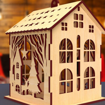 Intra απο ξύλο plywood 3mm-4mm πάχος Χριστουγεννιάτικο Σπίτι 04 Δίασταση 15x15 cm INTRAFABR-82065082 - Image 1