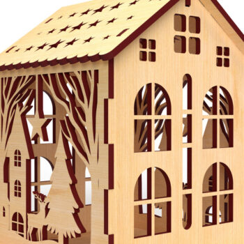 Intra απο ξύλο plywood 3mm-4mm πάχος Χριστουγεννιάτικο Σπίτι 04 Δίασταση 15x15 cm INTRAFABR-82065082 - Image 2