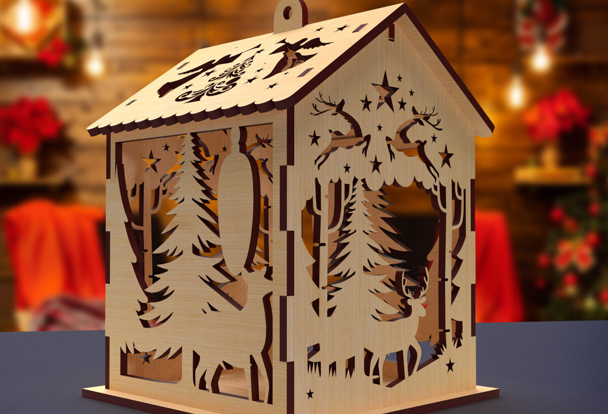 Intra απο ξύλο plywood 3mm-4mm πάχος 10 Cut  Christmas House Δίασταση 15x15 cm INTRAFABR-82065176