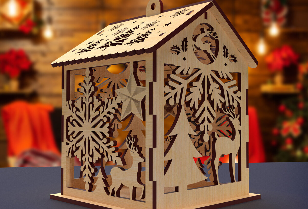 Intra απο ξύλο plywood 3mm-4mm πάχος Cut  Christmas House 12 Δίασταση 15x15 cm INTRAFABR-82065158