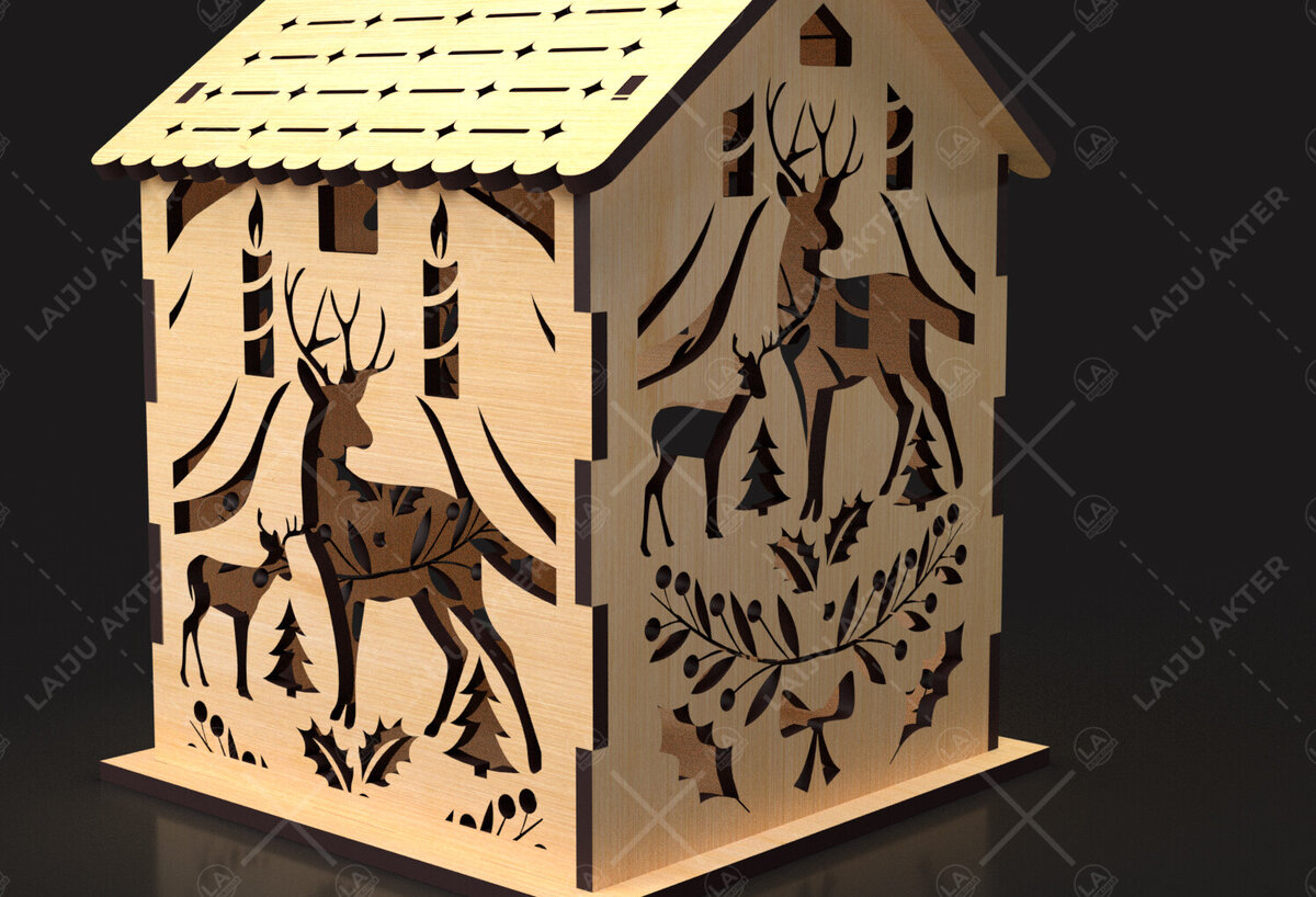Intra απο ξύλο plywood 3mm-4mm πάχος 13 Cut  Christmas House Δίασταση 15x15 cm INTRAFABR-84625039 - Image 1