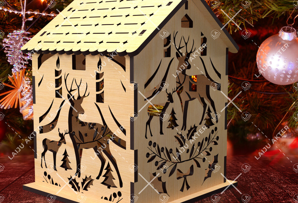 Intra απο ξύλο plywood 3mm-4mm πάχος 13 Cut  Christmas House Δίασταση 15x15 cm INTRAFABR-84625039 - Image 2