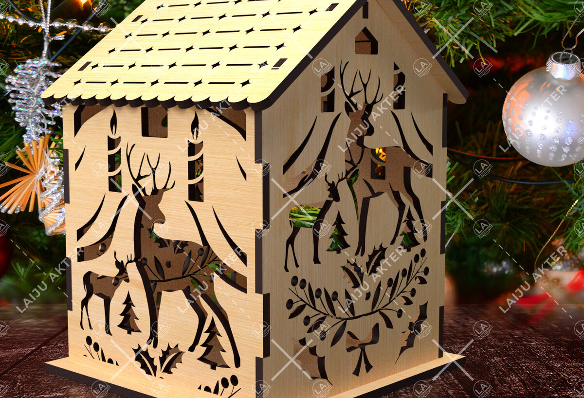 Intra απο ξύλο plywood 3mm-4mm πάχος 13 Cut  Christmas House Δίασταση 15x15 cm INTRAFABR-84625039 - Image 3