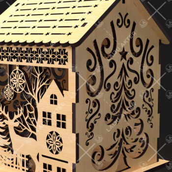 Intra απο ξύλο plywood 3mm-4mm πάχος 14 Cut  Christmas House Δίασταση 15x15 cm INTRAFABR-84625043 - Image 2