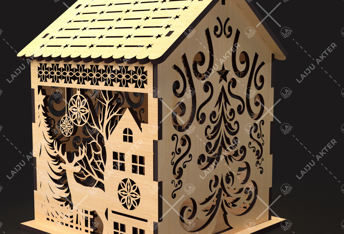 Intra απο ξύλο plywood 3mm-4mm πάχος 14 Cut Christmas House Δίασταση 15x15 cm INTRAFABR-84625043 - Image 2