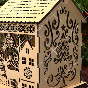 Intra απο ξύλο plywood 3mm-4mm πάχος 14 Cut  Christmas House Δίασταση 15x15 cm INTRAFABR-84625043 - Image 3