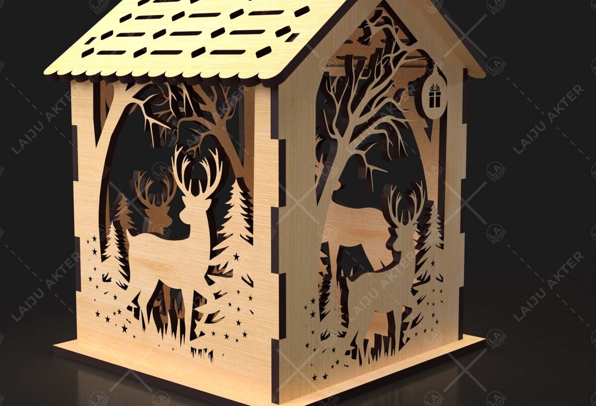 Intra απο ξύλο plywood 3mm-4mm πάχος 15 Cut Christmas House Δίασταση 15x15 cm INTRAFABR-84625051 - Image 1