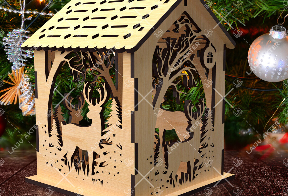 Intra απο ξύλο plywood 3mm-4mm πάχος 15 Cut Christmas House Δίασταση 15x15 cm INTRAFABR-84625051 - Image 2