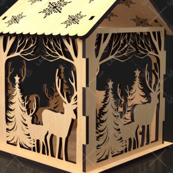 Intra απο ξύλο plywood 3mm-4mm πάχος 16 Cut  Christmas House Δίασταση 15x15 cm INTRAFABR-84625062 - Image 1