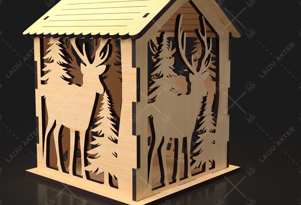 Intra απο ξύλο plywood 3mm-4mm πάχος 17 Cut  Christmas House Δίασταση 15x15 cm INTRAFABR-84625073 - Image 1
