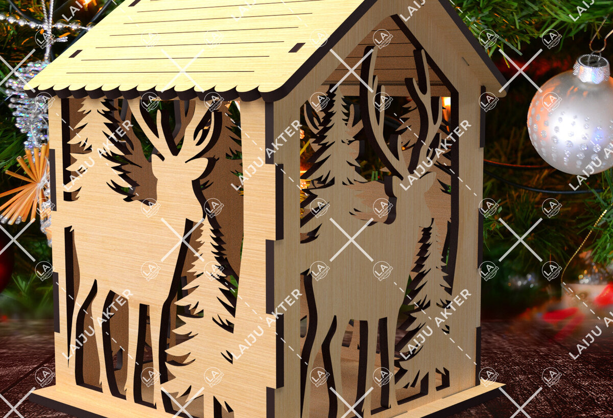 Intra απο ξύλο plywood 3mm-4mm πάχος 17 Cut  Christmas House Δίασταση 15x15 cm INTRAFABR-84625073 - Image 2