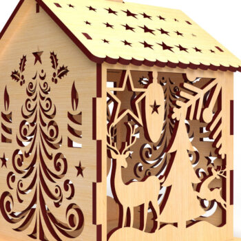 Intra απο ξύλο plywood 3mm-4mm πάχος Cut Χριστουγεννιάτικου Σπίτι με λέιζερ02 Δίασταση 15x15 cm INTRAFABR-82065046 - Image 2