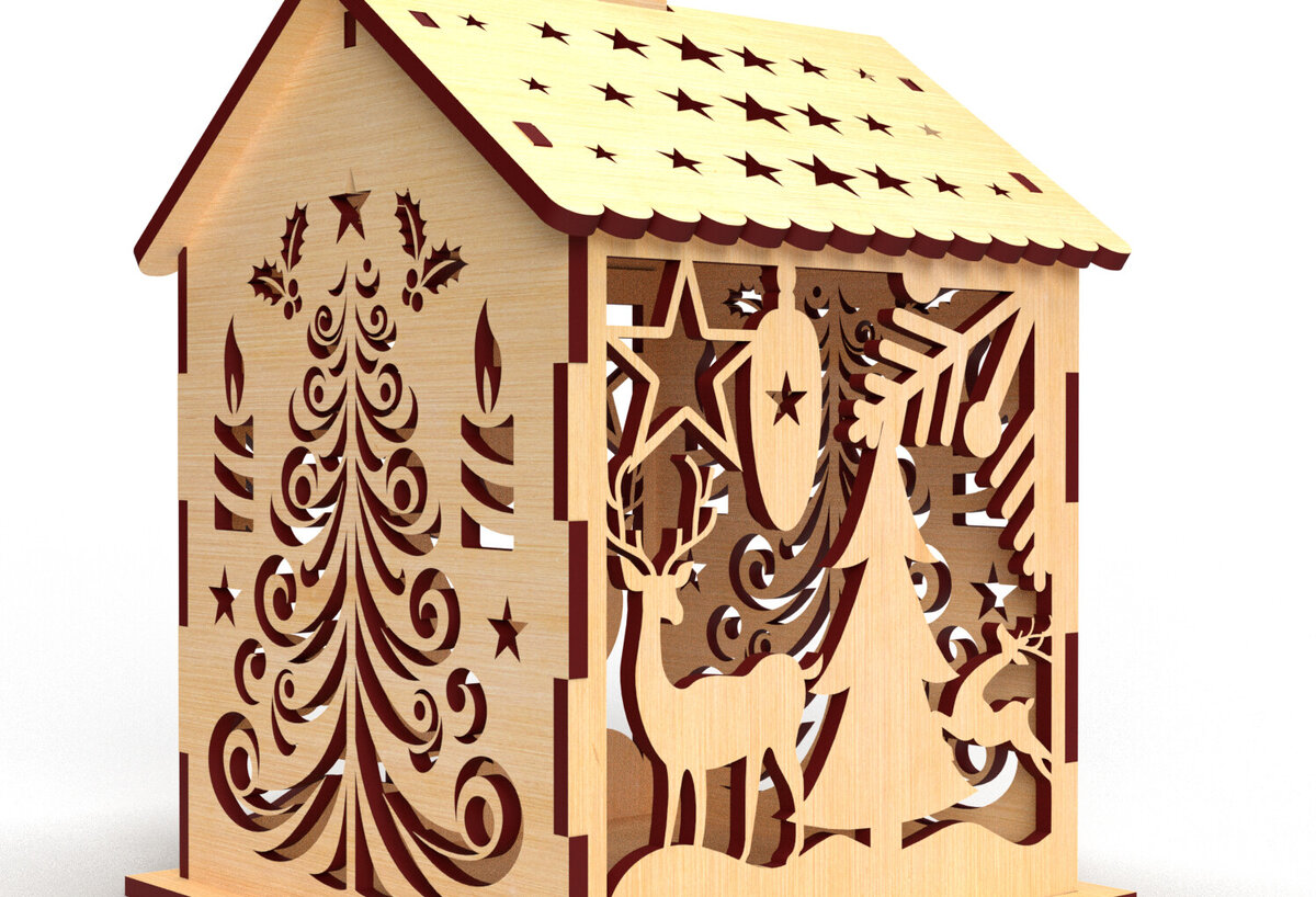Intra απο ξύλο plywood 3mm-4mm πάχος Cut Χριστουγεννιάτικου Σπίτι με λέιζερ02 Δίασταση 15x15 cm INTRAFABR-82065046 - Image 2