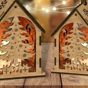 Intra απο ξύλο plywood 3mm-4mm πάχος Χριστουγεννιάτικο σπίτι με λέιζερ Δίασταση 15x15 cm INTRAFABR-48287746