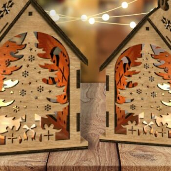 Intra απο ξύλο plywood 3mm-4mm πάχος Χριστουγεννιάτικο σπίτι με λέιζερ Δίασταση 15x15 cm INTRAFABR-48287746 - Image 1