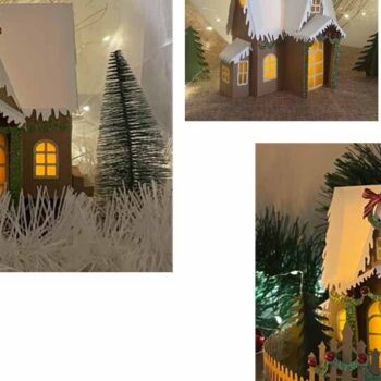 Intra απο ξύλο plywood 3mm-4mm πάχος Χριστουγεννιάτικο Σπίτι + Δέντρα + Φράχτη Δίασταση 30x20 cm INTRAFABR-109529439 - Image 1