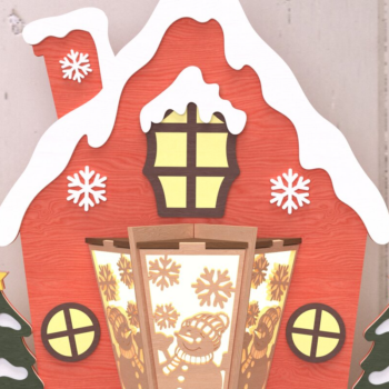 Intra απο ξύλο plywood 3mm-4mm πάχος Χριστουγεννιάτικο σπίτι με φανάρι χιονάνθρωπος Δίασταση 30x20 cm INTRAFABR-108902511 - Image 1