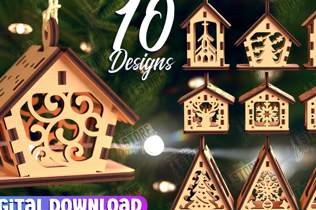 Intra απο ξύλο plywood 3mm-4mm πάχος Χριστουγεννιάτικα Σπίτια Γιρλάντα | Ντεκόρ Δίασταση 15x15 cm INTRAFABR-105662186