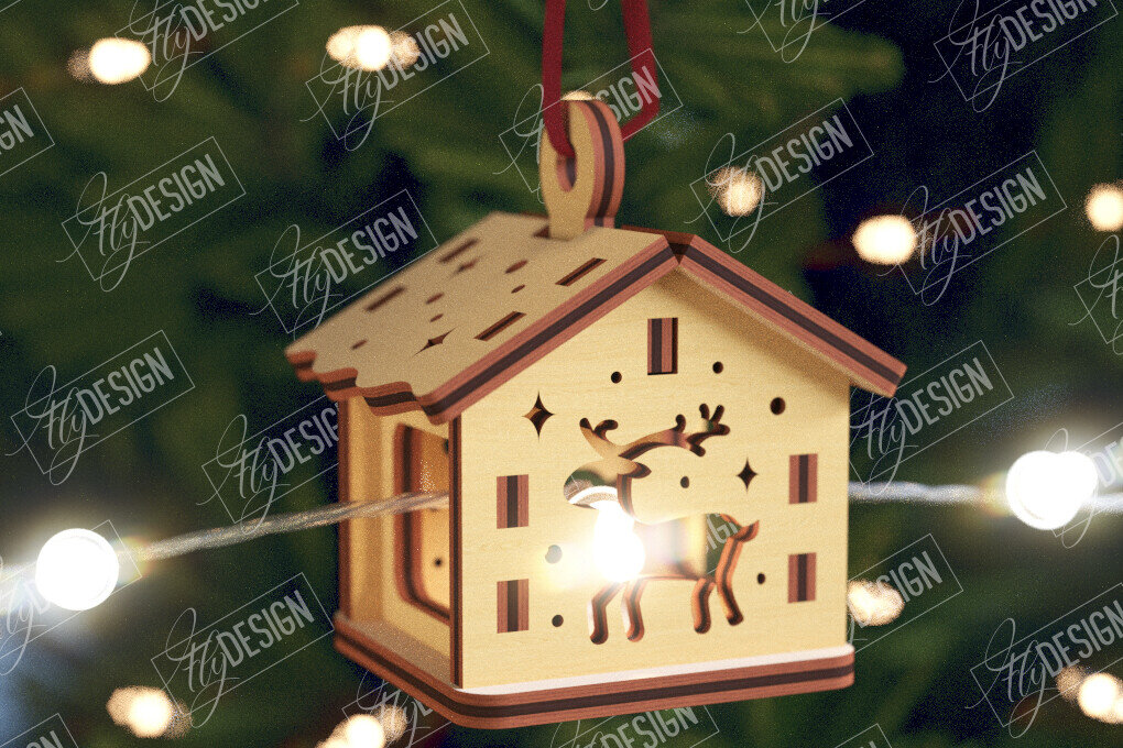 Intra απο ξύλο plywood 3mm-4mm πάχος Χριστουγεννιάτικα Σπίτια Γιρλάντα | Σπίτι Άγιου Βασίλη Δίασταση 15x15 cm INTRAFABR-106663709